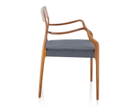 Scandinavian armchair with armrests cherry-stained wood, grey fabric seat