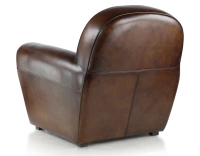 Fauteuil club cuir marron soutenu accoudoirs passepoil