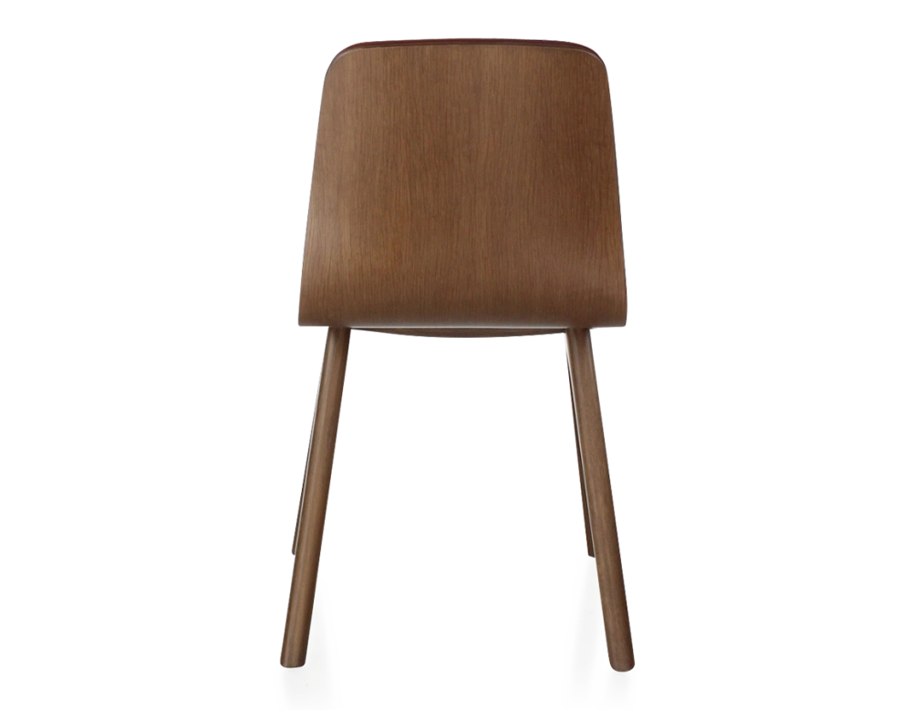 Silla de diseño de roble tapizada madera tinte marrón oscuro asiento tejido burdeos