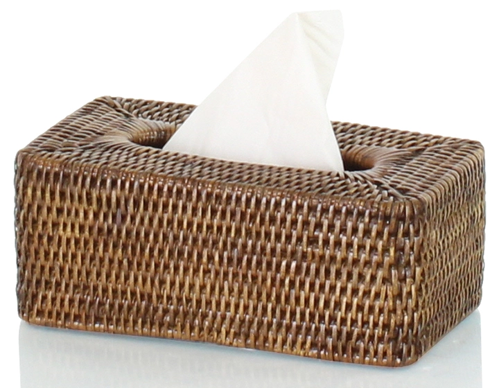 Caja de pañuelos rectangular de ratán marrón