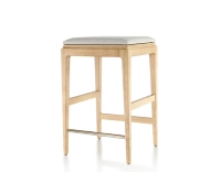 Tabouret de bar design H60 cm bois teinte naturelle assise tissu beige naturel