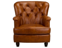 Fauteuil Chesterfield cuir marron clair moyen dossier