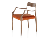 Chaise scandinave avec accoudoirs bois teinte noyer assise tissu velours terracotta