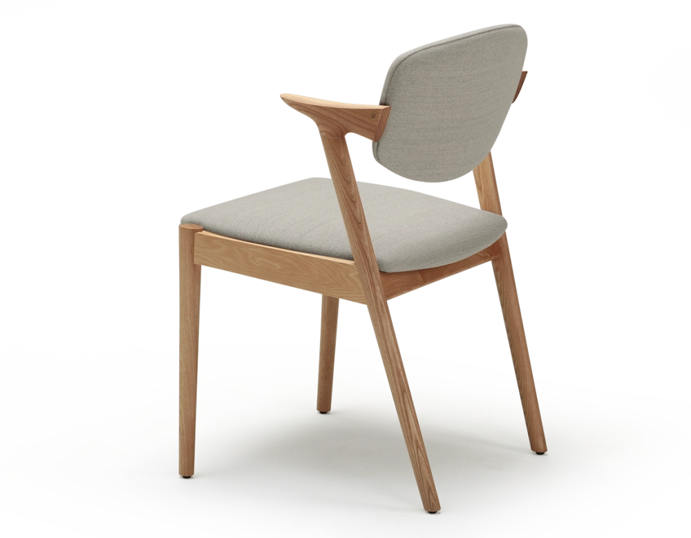 Chaise design teinte naturelle et tissu beige naturel bois teinte naturelle assise tissu beige naturel