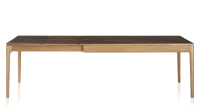 Table extensible 6 à 10 personnes en chêne et céramique allonges céramique avec bois teinte naturelle et plateau et allonges céramique brun oxydé 160x100 cm