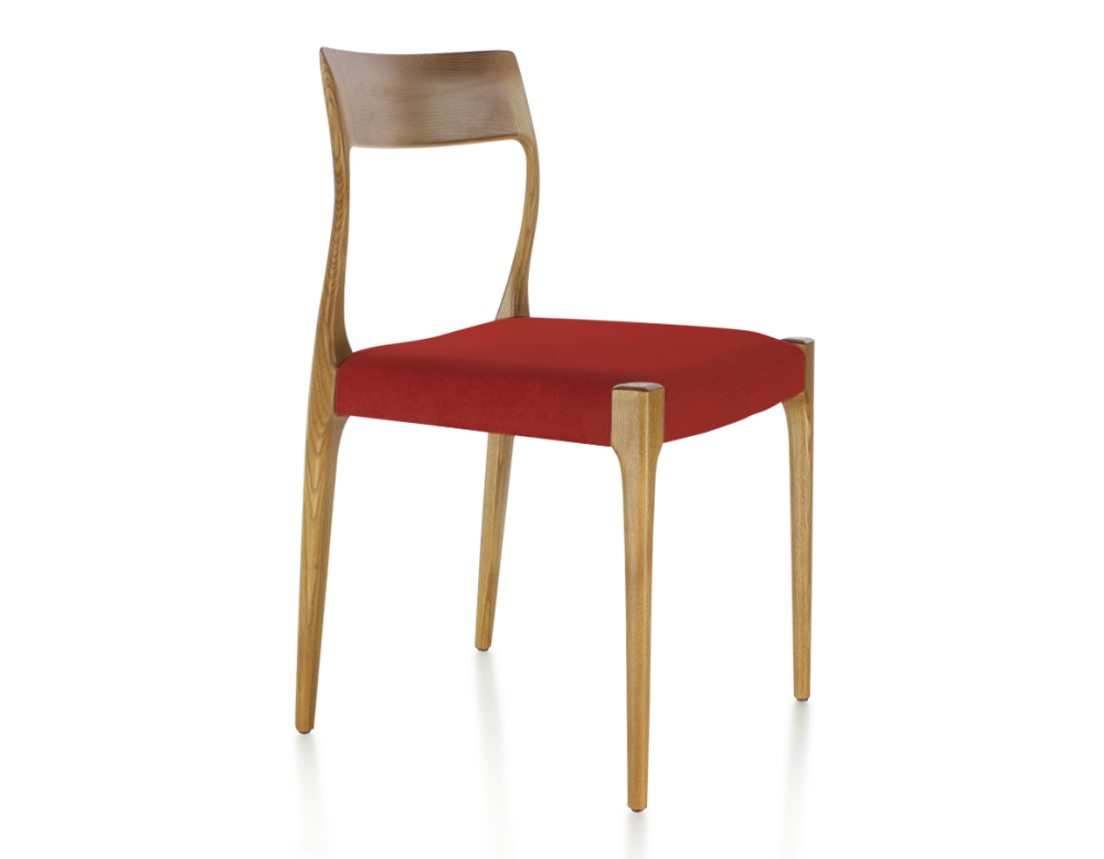 Chaise scandinave bois teinte merisier assise tissu bordeaux