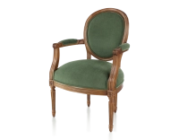 Sillón antiguo estilo Luis XVI madera con tinte envejecido y tejido verde oscuro