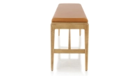 Banc design bois teinte naturelle assise cuir caramel L140 cm