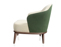 Fauteuil design tissu vert forêt et crème