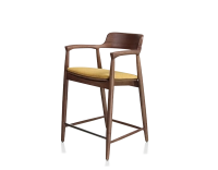 Tabouret de bar h60 cm bois teinte noyer assise tissu jaune