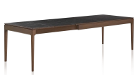 Table extensible 8 à 12 personnes en chêne et céramique allonges céramique avec bois teinte marron foncé et plateau et allonges céramique effet ardoise 210x100 cm