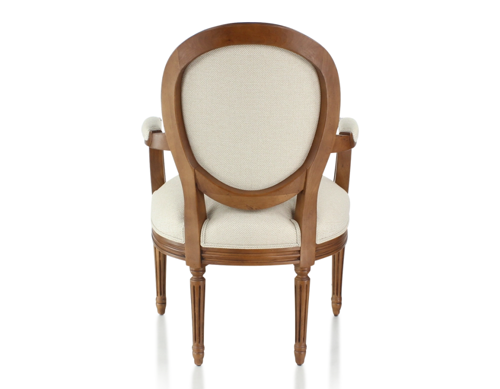 Fauteuil ancien style Louis XVI bois teinte ancienne et tissu chevron beige