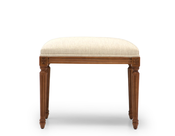 Tabouret ancien style Louis XVI bois teinte ancienne et tissu chiné beige