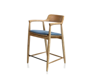 Bar stool h60 cm natural tint wood, denim blue fabric seat