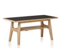 Rectangular coffee table in oak and ceramic with natural stained wood, slate effect ceramic top 100x50 cm
