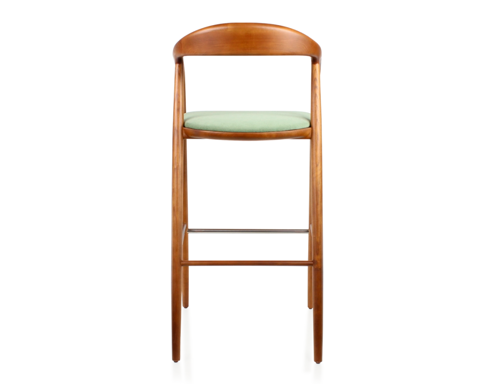 Tabouret de bar h80 cm teinte merisier assise tissu vert bois teinte merisier et tissu vert