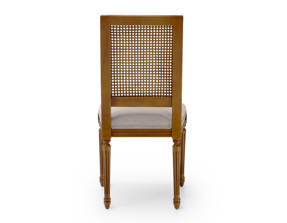 Chaise ancienne style Louis XVI dossier canné assise tissu gris clair