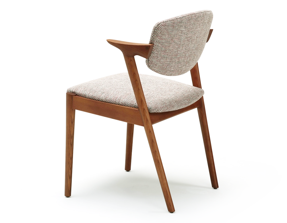 Chaise scandinave bois teinte merisier assise tissu fusion