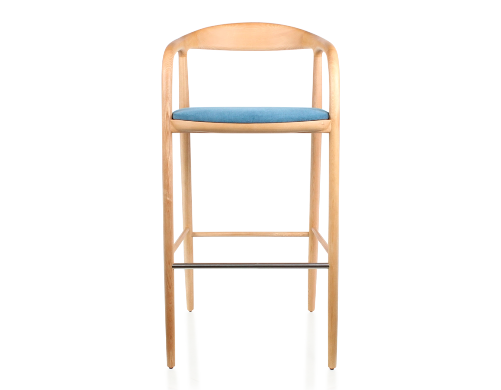 Tabouret de bar h80 cm teinte naturelle assise tissu bleu jean bois teinte naturelle et tissu bleu jean
