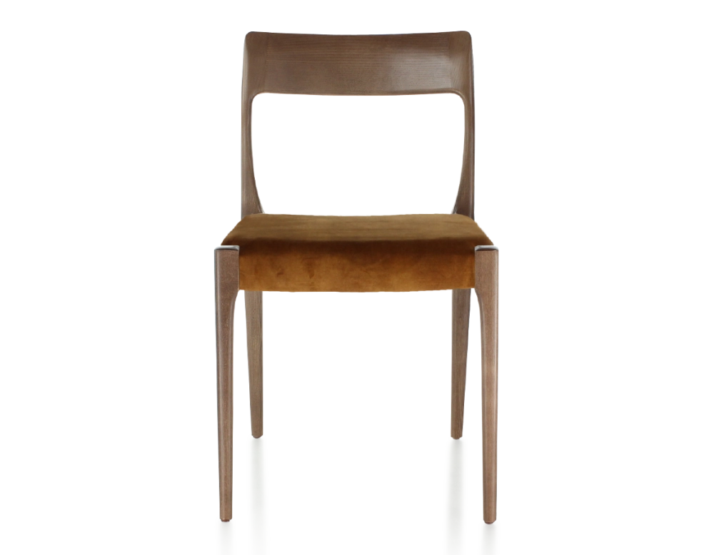 Chaise scandinave bois teinte marron foncé assise tissu velours bronze
