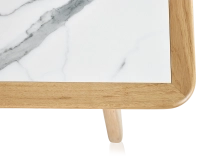 Table basse rectangulaire en chêne et céramique avec bois teinte naturelle plateau céramique effet marbre blanc 100x50 cm