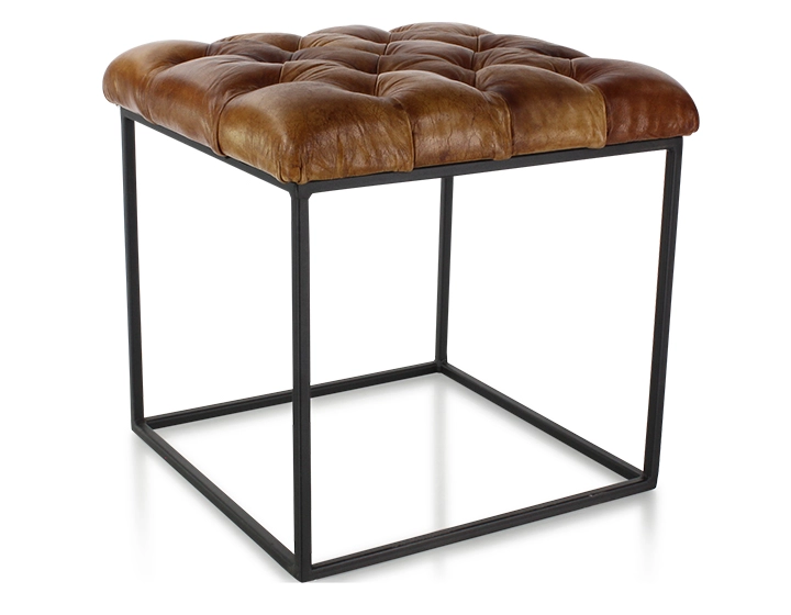 Pouf Chesterfield cuir marron clair