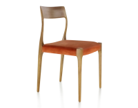 Chaise scandinave bois teinte merisier assise tissu velours terracotta