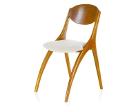 Scandinavian chair cherry-stained wood and beige fabric