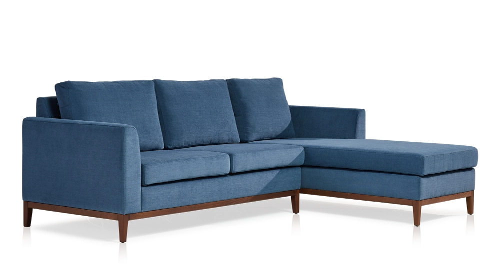 Sofá esquinero con chaise longue derecha de 4 plazas tejido azul vaquero (2G - MD)