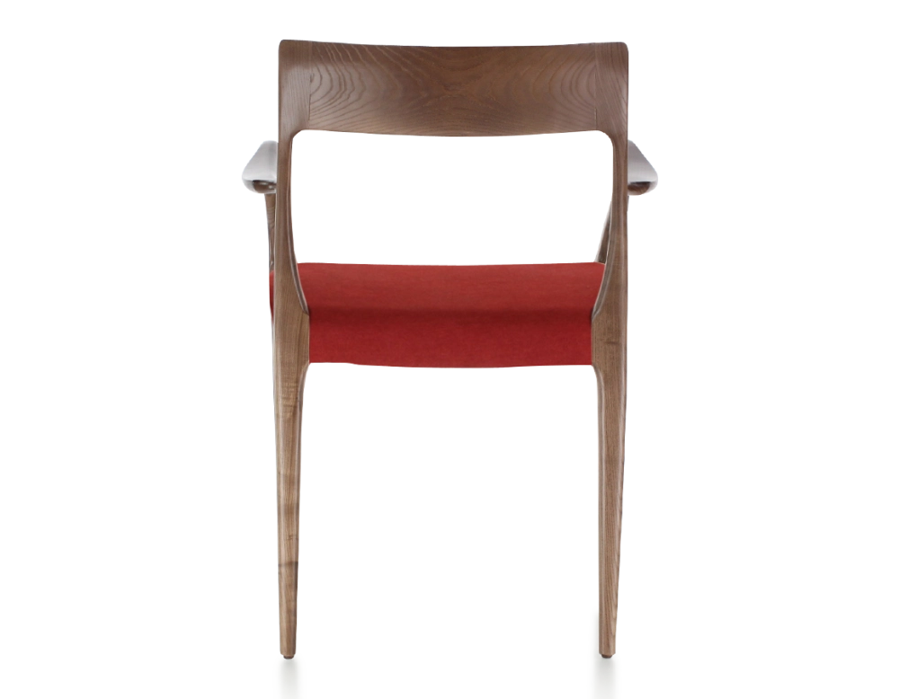 Chaise scandinave avec accoudoirs bois teinte marron foncé assise tissu bordeaux