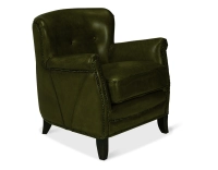 Sillón club de piel verde oliva reposabrazos con tachuelas