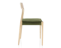 Chaise scandinave bois teinte naturelle assise tissu vert olive