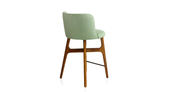 Tabouret de bar h60 cm bois teinte merisier assise tissu vert