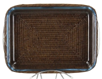 Plat pyrex rectangulaire avec support en rotin brun
