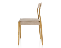 Chaise scandinave bois teinte merisier assise tissu velours taupe clair