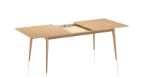 Extendable oak table for 6 to 10 people with natural wood stain top and extensions 140x90 cm