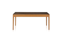 Table extensible 6 à 10 personnes en chêne et céramique allonges bois avec bois teinte merisier et plateau céramique brun oxydé 160x100 cm