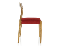 Chaise scandinave bois teinte merisier assise tissu bordeaux