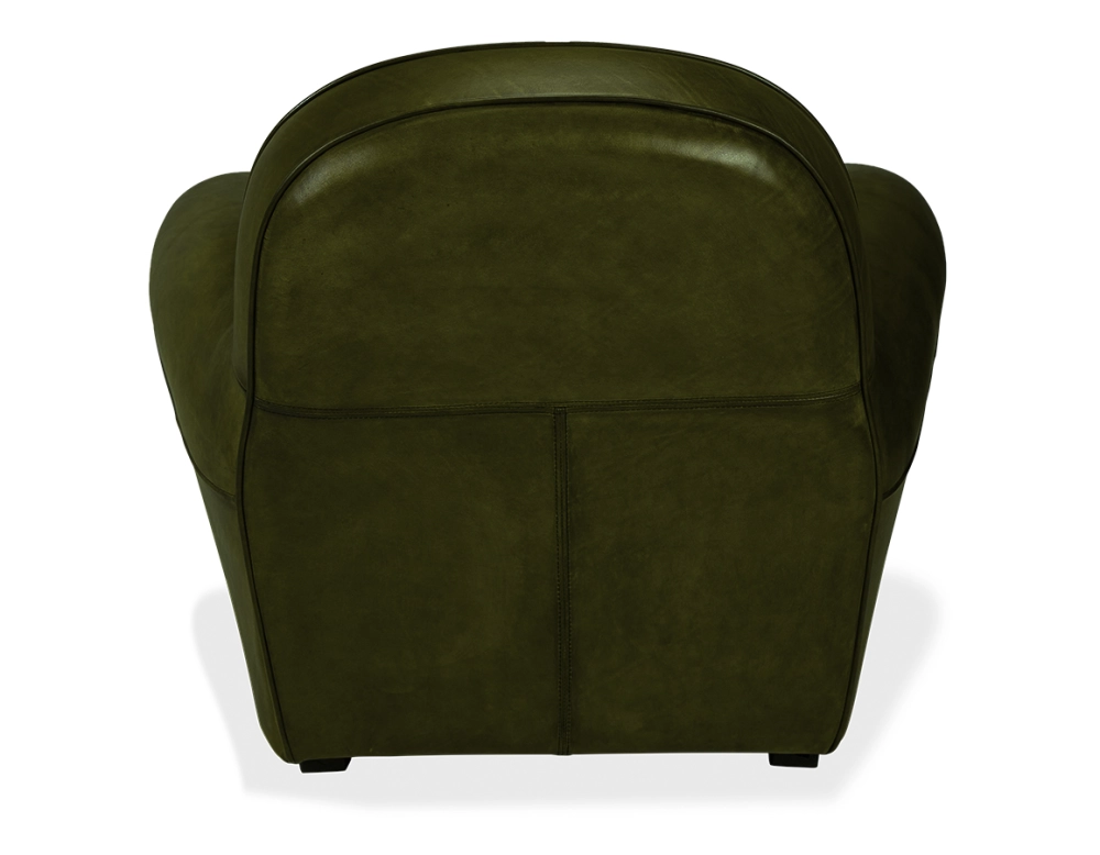 Sillón club de piel verde oliva reposabrazos ribete