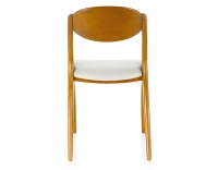 Scandinavian chair cherry-stained wood and beige fabric