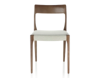 Chaise scandinave bois teinte marron foncé assise tissu beige naturel