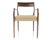 Chaise scandinave avec accoudoirs bois teinte marron foncé assise corde