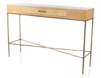 Console design frêne teinte naturelle et métal patine laiton 100 cm