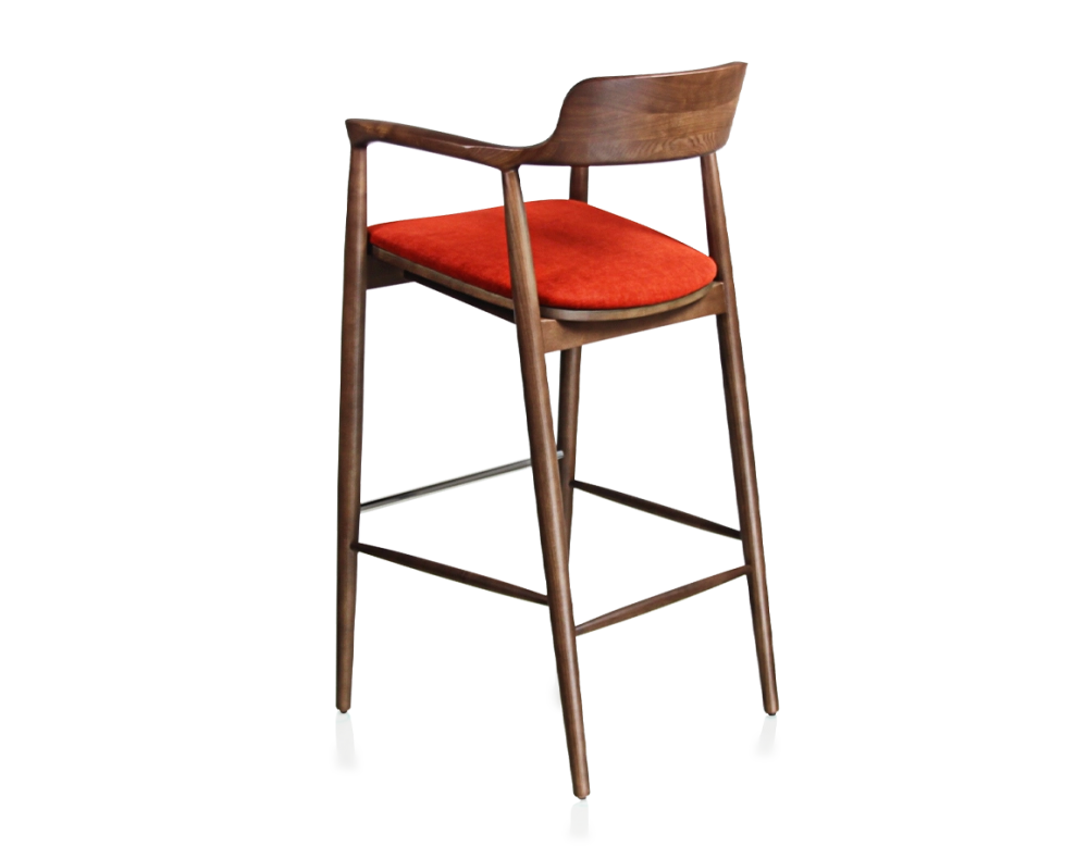 Bar stool h80 cm wood stained dark brown seat burnt orange fabric