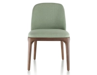 Silla de diseño madera tintada en marrón oscuro y tejido verde salvia