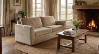 Canapé design 3 places tissu velours taupe clair