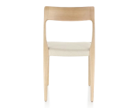 Chaise scandinave bois teinte naturelle assise tissu chevron beige