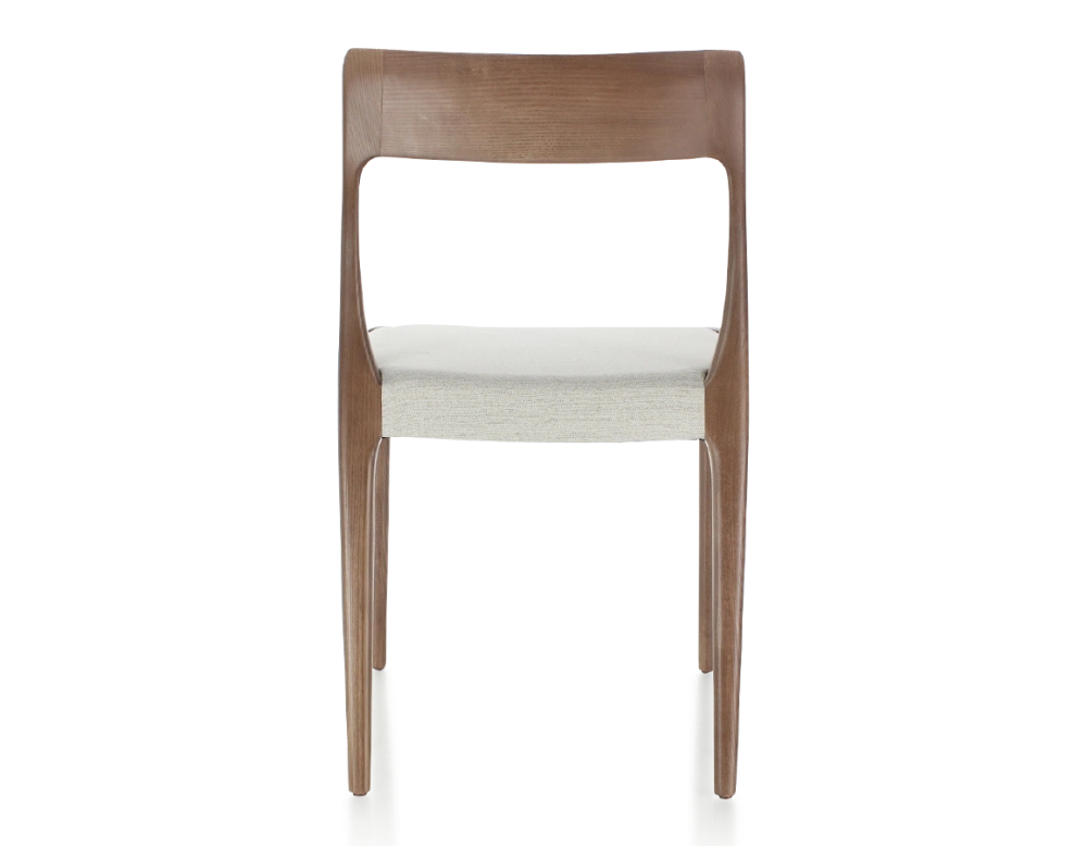 Chaise scandinave bois teinte marron foncé assise tissu beige naturel