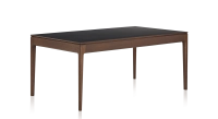 Table salle à manger en chêne et céramique 8 personnes avec bois teinte marron foncé et plateau céramique noir unie 210x100 cm