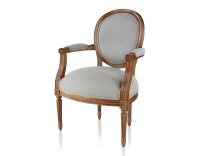 Sillón antiguo estilo Luis XVI madera con tinte envejecido y tejido gris claro